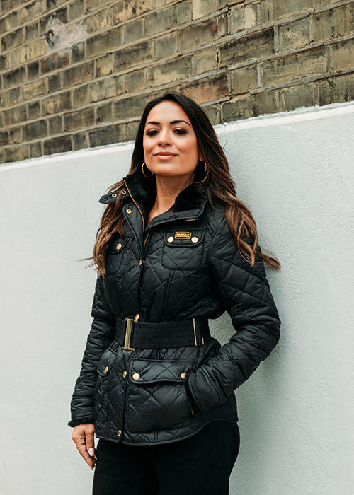 Jules Breach wears the Barbour International AW21 Moto Originals Collection